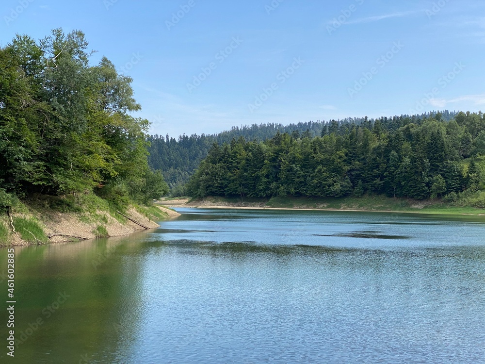 Artificial reservoir Lake Lokve or Artificial accumulation Lokvarsko Lake - Gorski kotar, Croatia (Lokvarsko jezero ili umjetno akumulacijsko Omladinsko jezero, Lokve - Gorski kotar, Hrvatska)