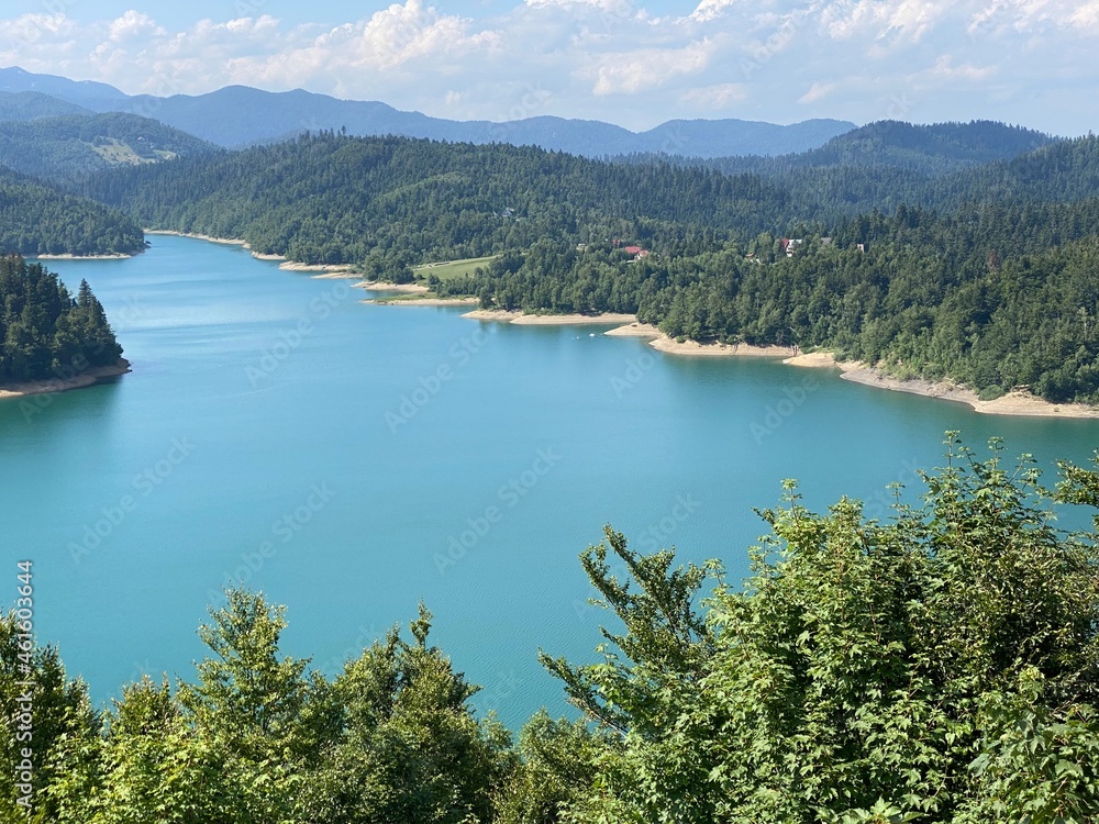 Obraz premium Artificial reservoir Lake Lokve or Artificial accumulation Lokvarsko Lake - Gorski kotar, Croatia (Lokvarsko jezero ili umjetno akumulacijsko Omladinsko jezero, Lokve - Gorski kotar, Hrvatska)