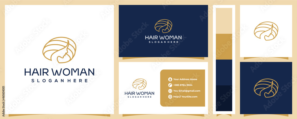 Fototapeta premium Hair woman monoline logo design and business card
