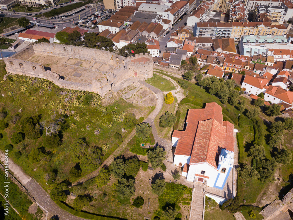 Aerial view of Graca Monastery and fortress landmark of Torres Vedras, Portugal