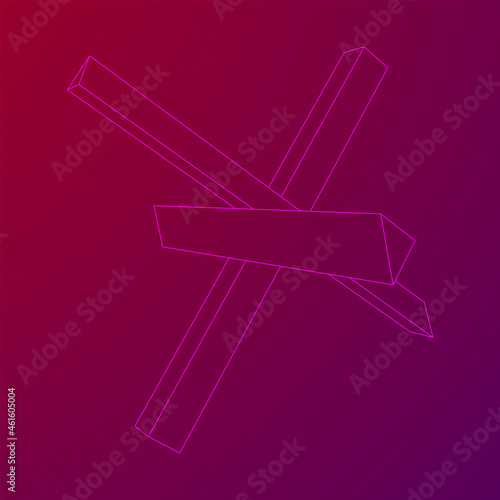 Hedgehog antitank defence. Wireframe low poly mesh vector illustration.