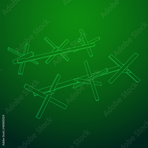 Hedgehog antitank defence. Wireframe low poly mesh vector illustration.