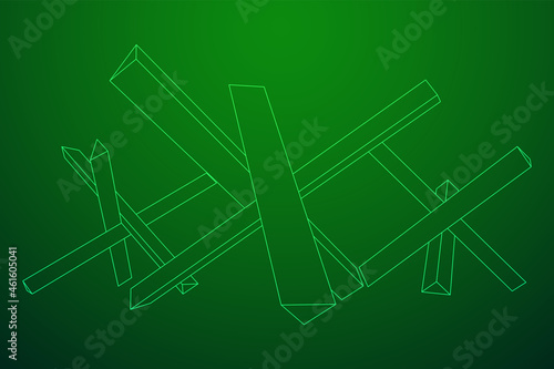 Hedgehog antitank defence. Wireframe low poly mesh vector illustration.