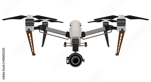 Fully editable vector illustration of a professional drone with a high definition 4K camera