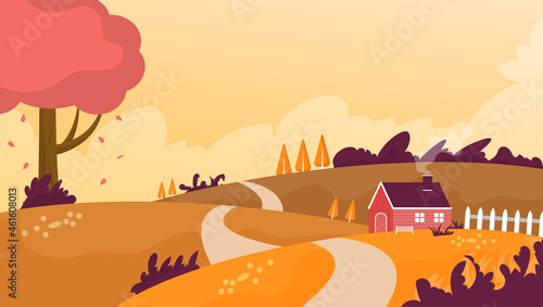 Hand Drawn Flat Autumn Landscape Background