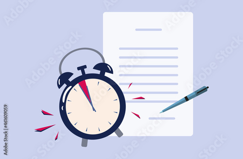 Tax return time. Official obligations and time of payment of income. Finance form paper document, revenue. Information, report and statement of due date. Return tax filing concept. Vector illustration photo
