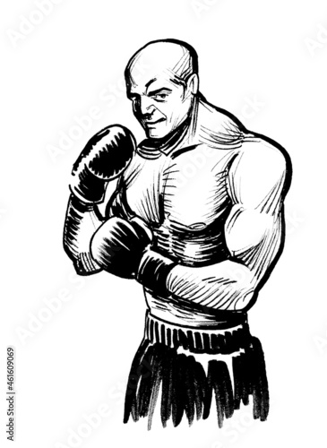 Fototapeta Naklejka Na Ścianę i Meble -  Ink black and white drawing of a boxing fighter