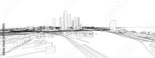 Vector 3d urban landscape. Buildings and roads