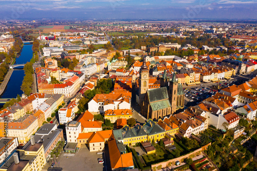Fototapeta Naklejka Na Ścianę i Meble -  Panoramic view from the drone on the city Hradec Kralove. Czech Republic