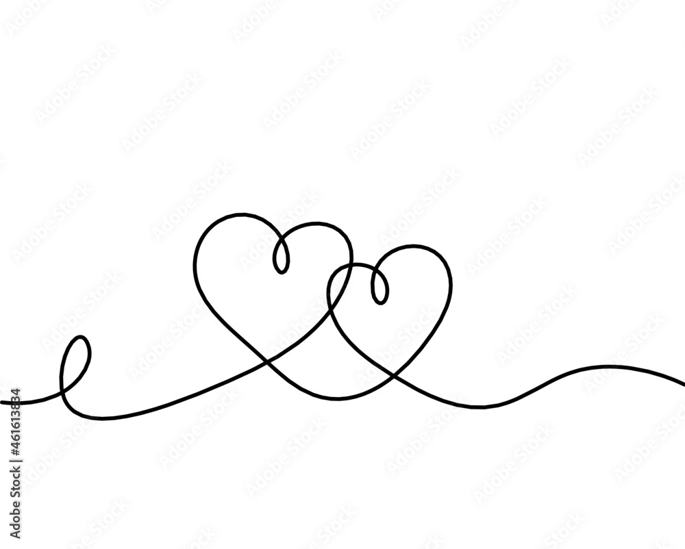 Abstract hearts as continuous line drawing on white as background. Vector Abstract hearts as continuous line drawing on white as background. Vector