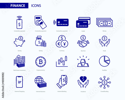 Finance and money outline icon set . Outline icons collection.
