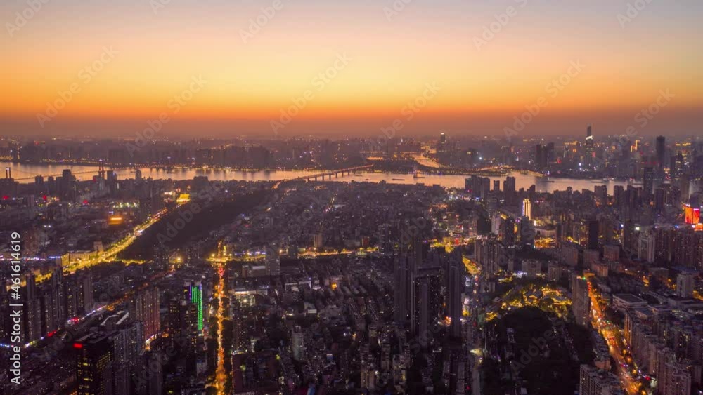 wuhan light show.Panoramic skyline and buildings beside yangtze river of Wuhan china wuhan light show.Panoramic skyline and buildings beside yangtze river of Wuhan china