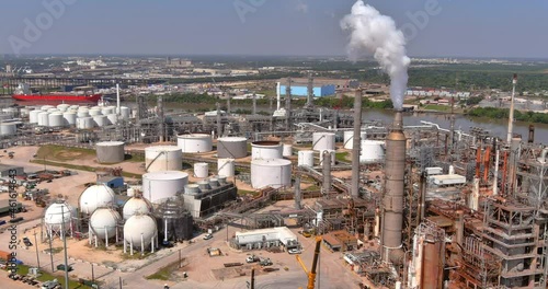 Aerial view of chemical plants and surrounding neighborhoods photo