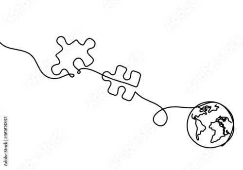 Abstract jigsaw puzzle as line drawing on white background. Vector