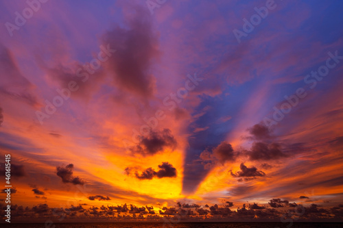 Amazing seascape with sunset clouds over the sea with dramatic sky sunset or sunrise Beautiful nature minimalist background and texture Panoramic nature view landscape Dramatic light sky and clouds