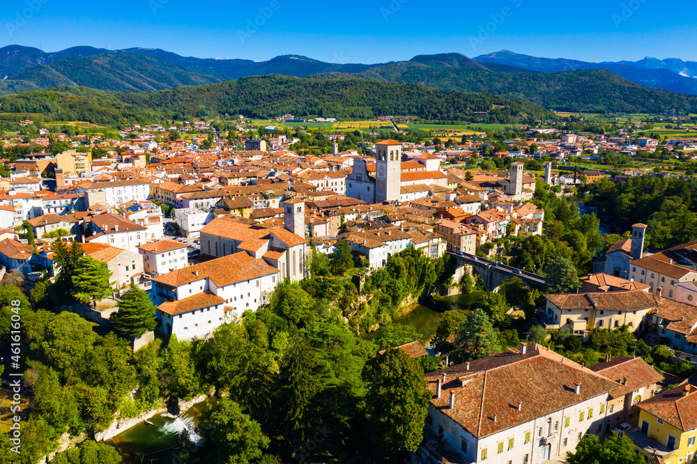 Aerial view on the city Cividale del Friuli. Italy