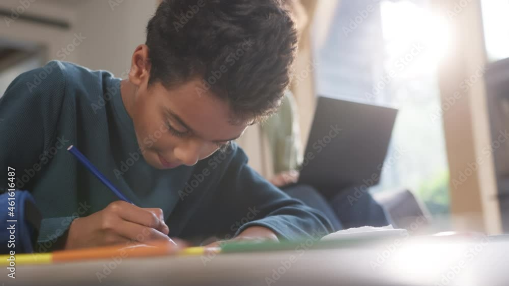 Slow motion of boy drawing Slow motion of boy drawing