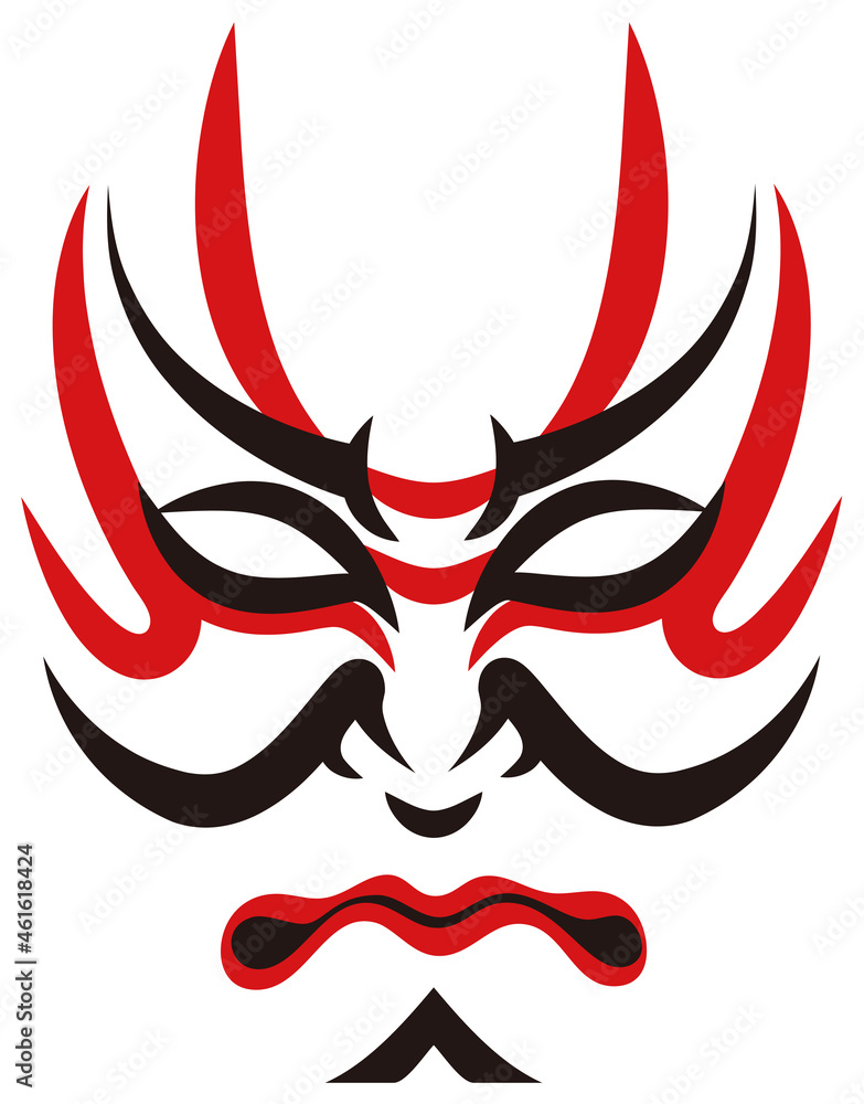 日本の伝統芸能 歌舞伎の顔のメイク 隈取り イラスト ベクター Japanese Traditional Performing Arts Kabuki Face Makeup Shading Illustration Vector Stock Vector Adobe Stock
