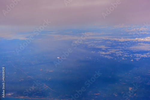 aerial view of sea and cape on blue 