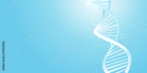DNA double helix model on a light blue background.