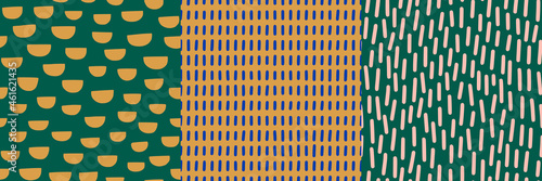 Hand Drawn Seamless Patterns Set. Vector Background of Semi Circles Shapes and Short Vertical Strokes
