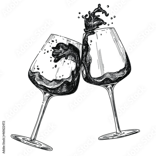 Hand drawn ink art, wine. Etching vintage drink illustration isolated on white background. Vector drawing.	