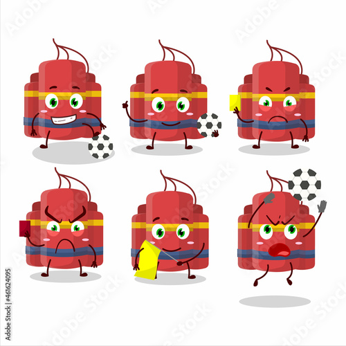 Red dynamite bomb cartoon character working as a Football referee