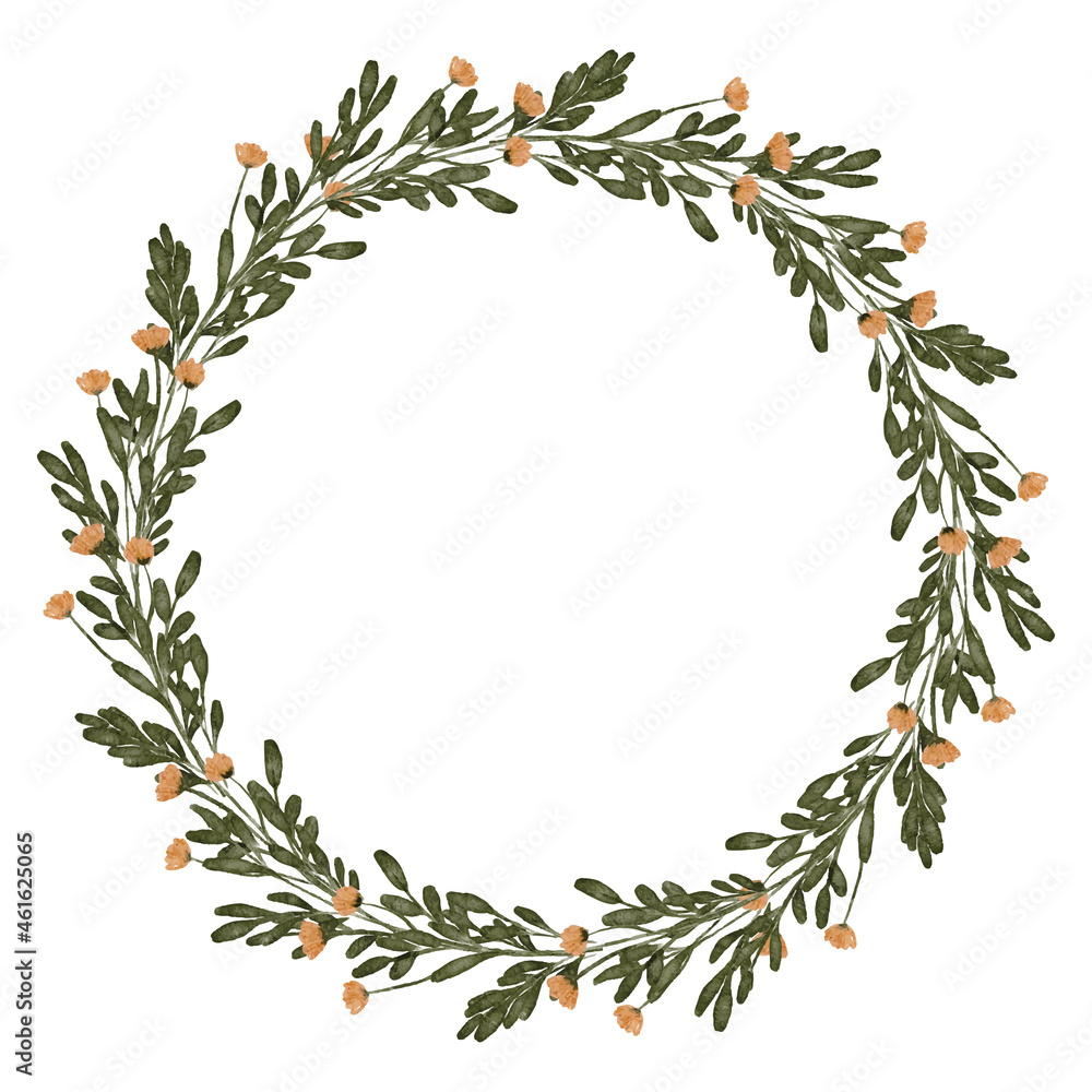 watercolor yellow floral with leaf circle wreath border