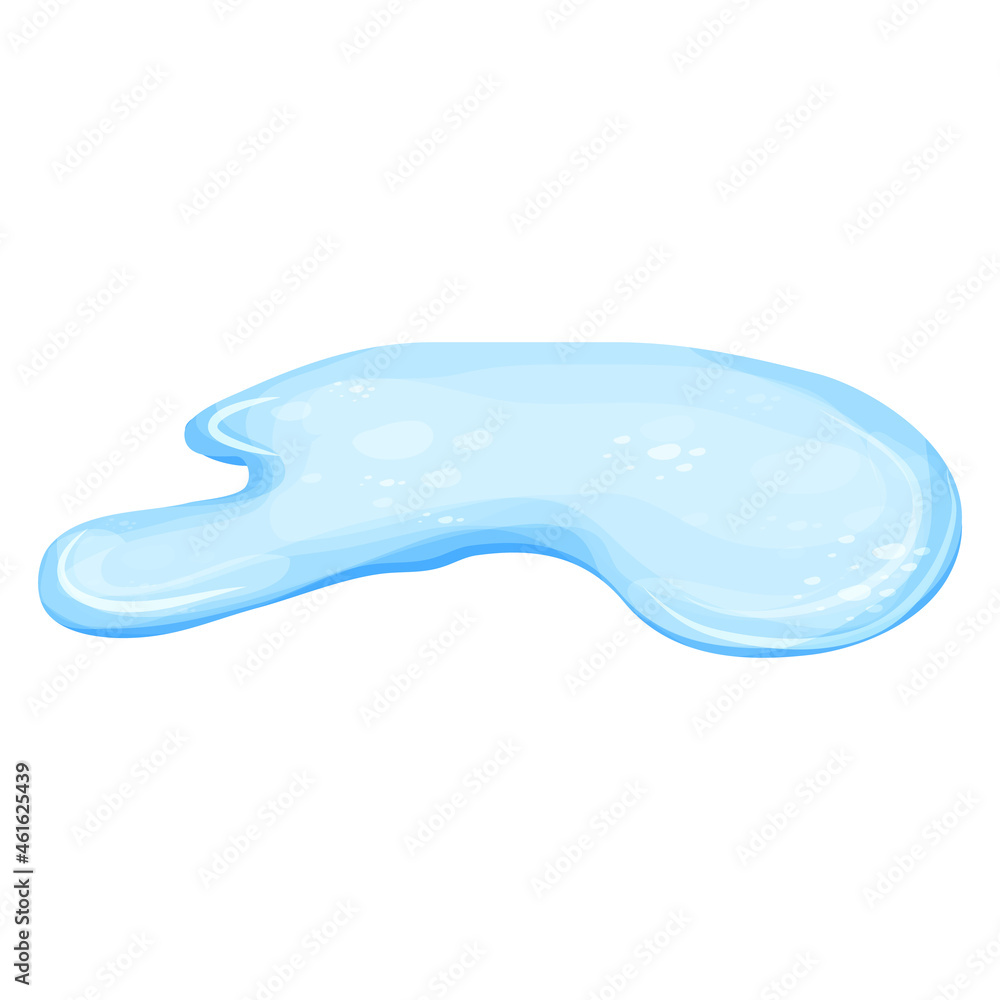 Water puddle in cartoon style isolated on white background. Spill, lake or liquid. Design element. Seasonal object.