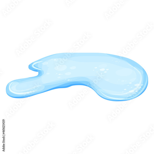 Water puddle in cartoon style isolated on white background. Spill, lake or liquid. Design element. Seasonal object.