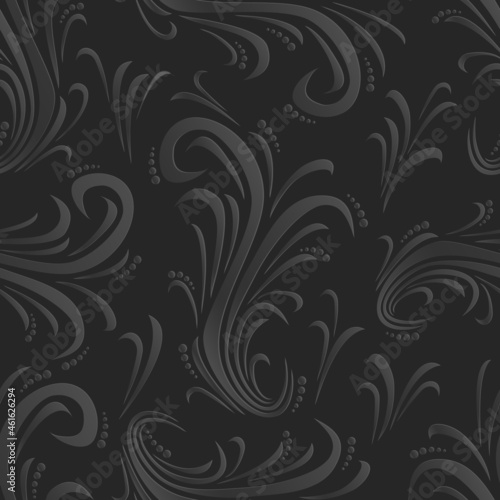 Black floral background. Seamless pattern for greeting card decoration. Ornate pattern for textiles, packaging, tiles. Vector illustration