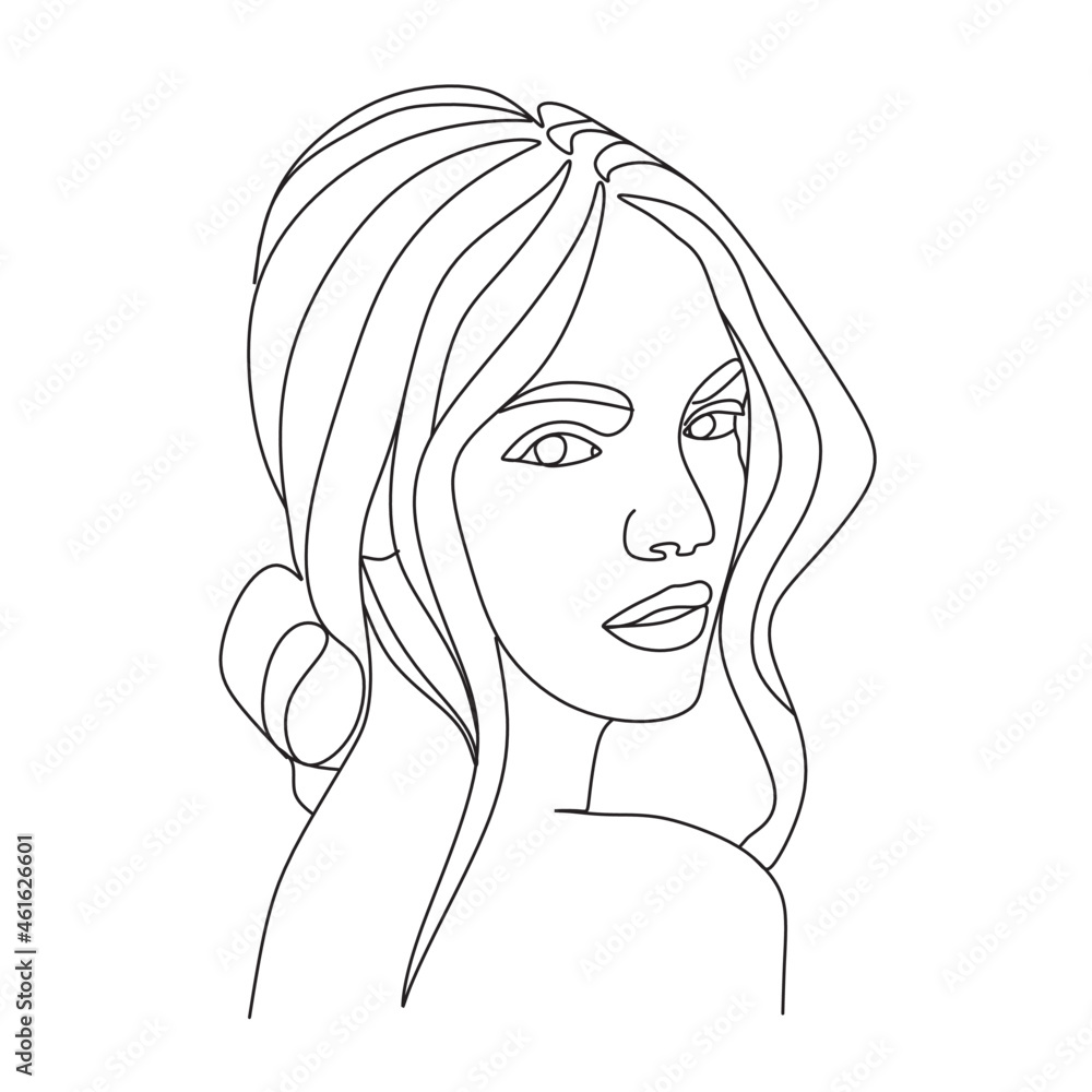 Abstract woman one line art vector drawing. Portrait minimalistic style. Beaty salon logo. Abstract woman one line art vector drawing. Portrait minimalistic style. Beaty salon logo.