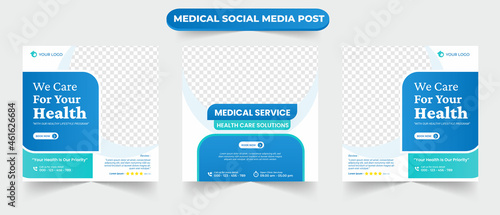 Set of medical healthcare service suitable for social media post design for hospital clinic doctor and dentist marketing ads banner template
