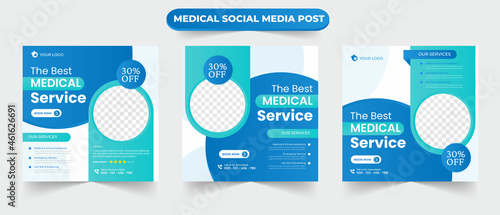 Set of medical healthcare service suitable for social media post feed square design for hospital clinic doctor and dentist business marketing ads banner template