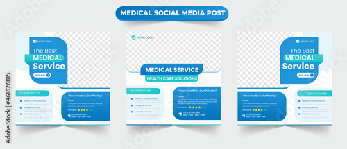 Set of healthcare medical service suitable for social media post design for hospital clinic doctor and dentist marketing ads banner template