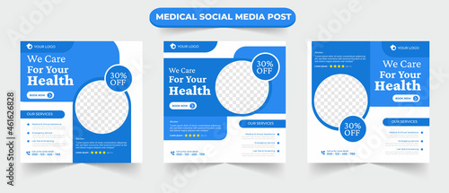 Set of healthcare medical service suitable for social media post for hospital clinic doctor and dentist marketing ads banner template