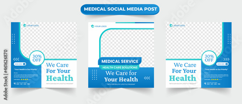 Set of medical healthcare service social media post design for hospital clinic doctor and dentist health business marketing ads banner template