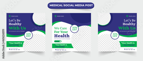 Set of medical healthcare service social media post feed design for hospital doctor clinic and dentist health business marketing ads banner templates