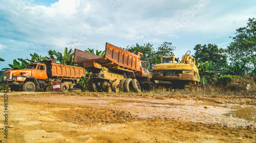 Wallpaper Mural Wreck of heavy machinery in the junkyard of forestry company.  Broken old rusty truck and excavator Torontodigital.ca