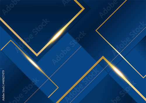 Abstract template dark blue luxury premium background with luxury squares pattern and gold lighting lines.