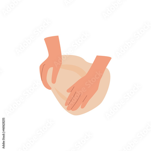 Kneading dough hands icon. Homemade baking. Making sourdough bread. Instruction for baking recipe. Pastry dessert preparation steps. Flat vector cartoon illustration for cookbook.
