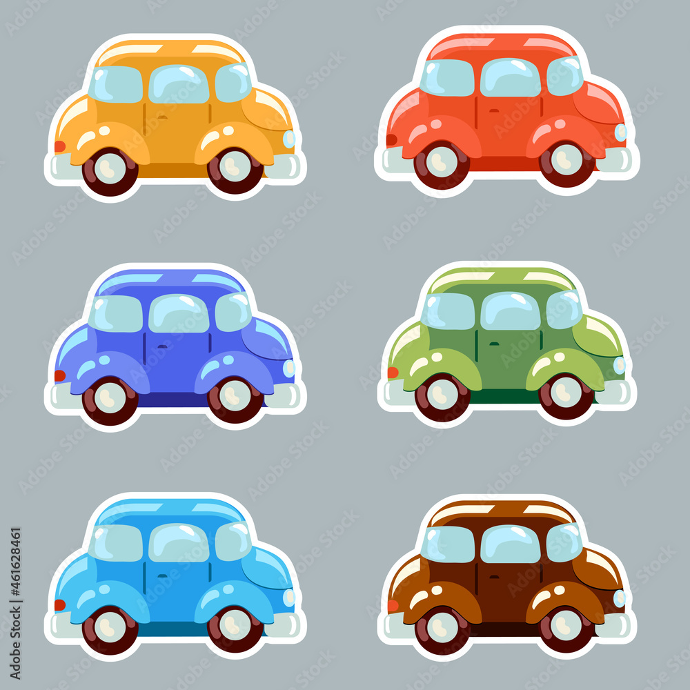 Set cute multicolored cartoon cars. Vector images