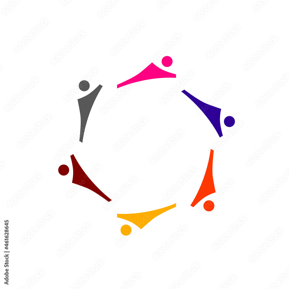 Obraz premium COLORFUL PEOPLE TOGETHER, TEAMWORK, WORKING TEAM, PEOPLE CONNECTED SIGN SYMBOL LOGO ISOLATED ON WHITE