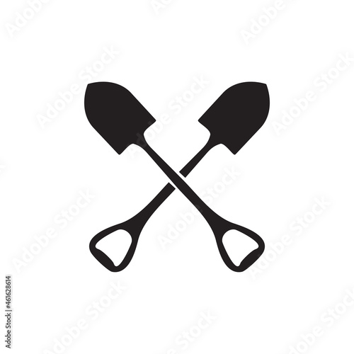 Black crossed shovel icon logo design