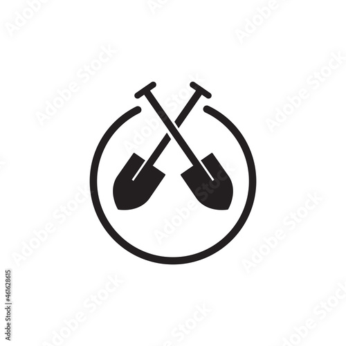 Black crossed shovel icon logo design