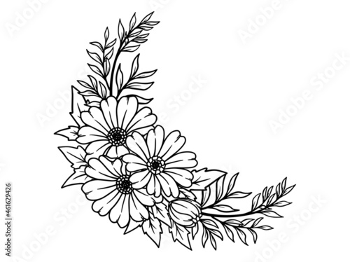 Flowers Line Art Frame Sublimation. Hand drawn flower sketch line art illustration