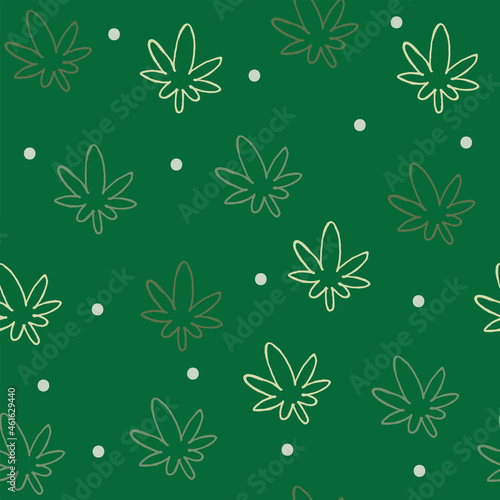Art & Illustration, Green cannabis leaves pattern on green background, vector illustration.