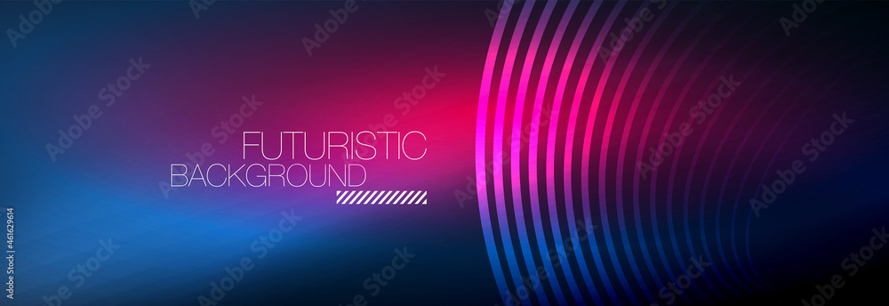 Dark abstract background with glowing neon circles. Trendy layout template for business or technology presentation, internet poster or web brochure cover, wallpaper Dark abstract background with glowing neon circles. Trendy layout template for business or technology presentation, internet poster or web brochure cover, wallpaper