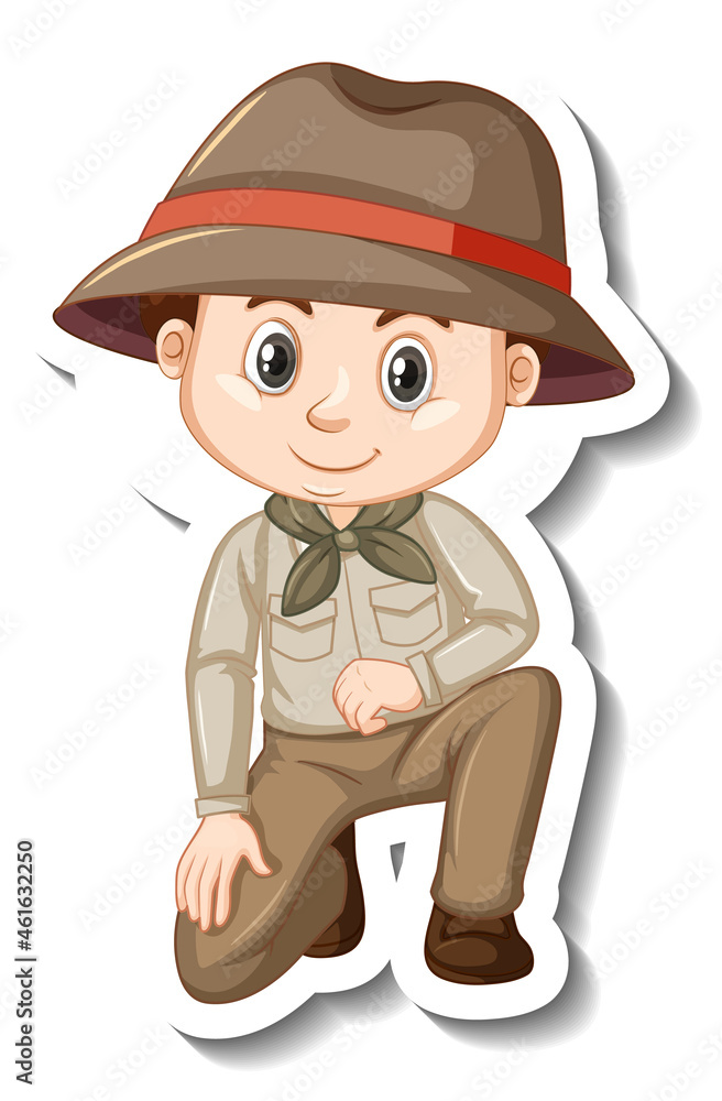 Obraz premium Boy in safari outfit cartoon character sticker
