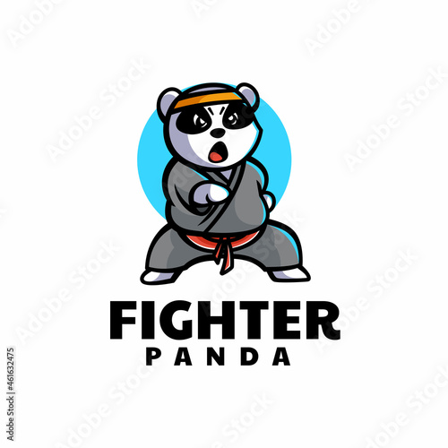 Vector Logo Illustration Fighter Panda Mascot Cartoon Style.